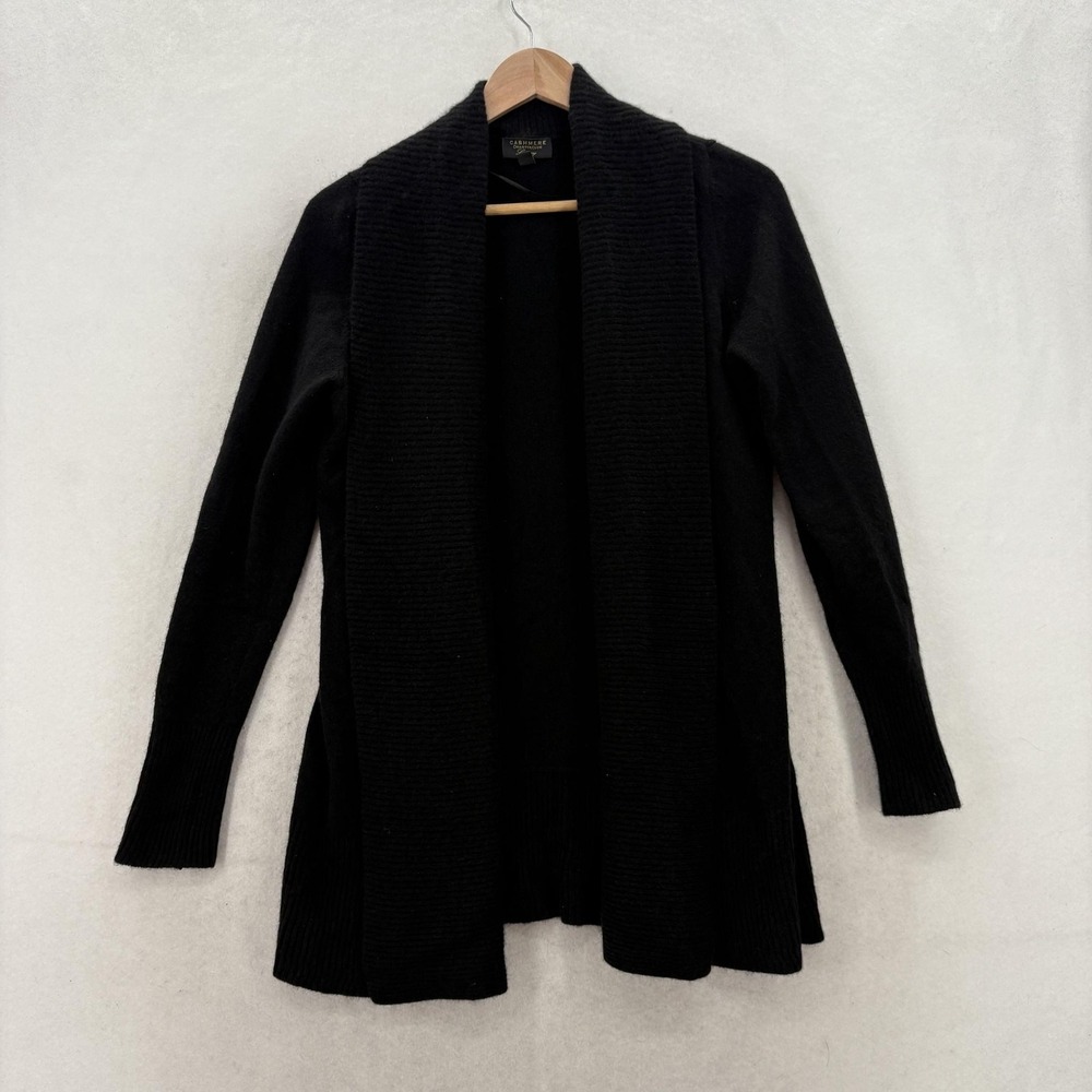 Charter Club Luxury Cashmere Cardigan Womens S Black Open Front Shawl Collar